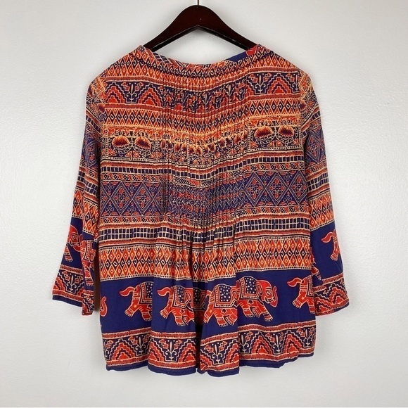 Anthropologie Vanessa Virginia Mahdia Pleated Elephant Peasant Blouse - Picture 5 of 8